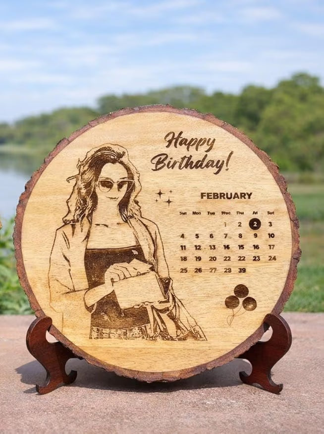 Custom Natural Wood Engraved Photo Frame – Round Personalized Memory Frame