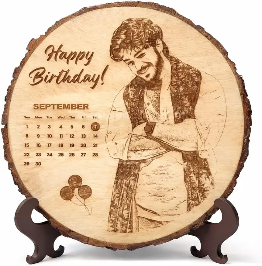 Custom Natural Wood Engraved Photo Frame – Round Personalized Memory Frame