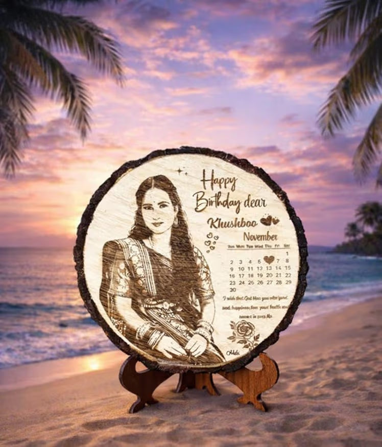 Custom Natural Wood Engraved Photo Frame – Round Personalized Memory Frame