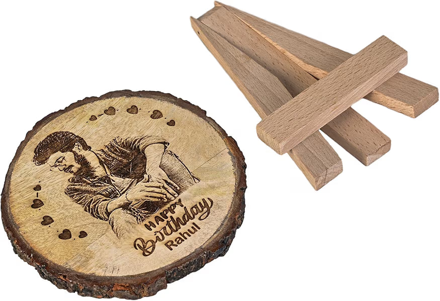 Custom Natural Wood Engraved Photo Frame – Round Personalized Memory Frame