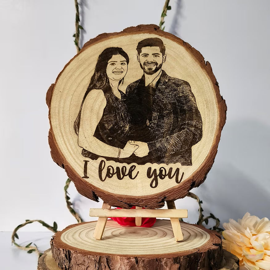 Custom Natural Wood Engraved Photo Frame – Round Personalized Memory Frame