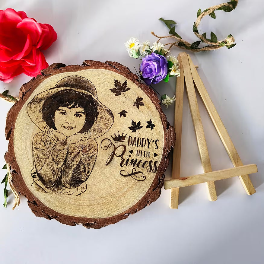 Custom Natural Wood Engraved Photo Frame – Round Personalized Memory Frame