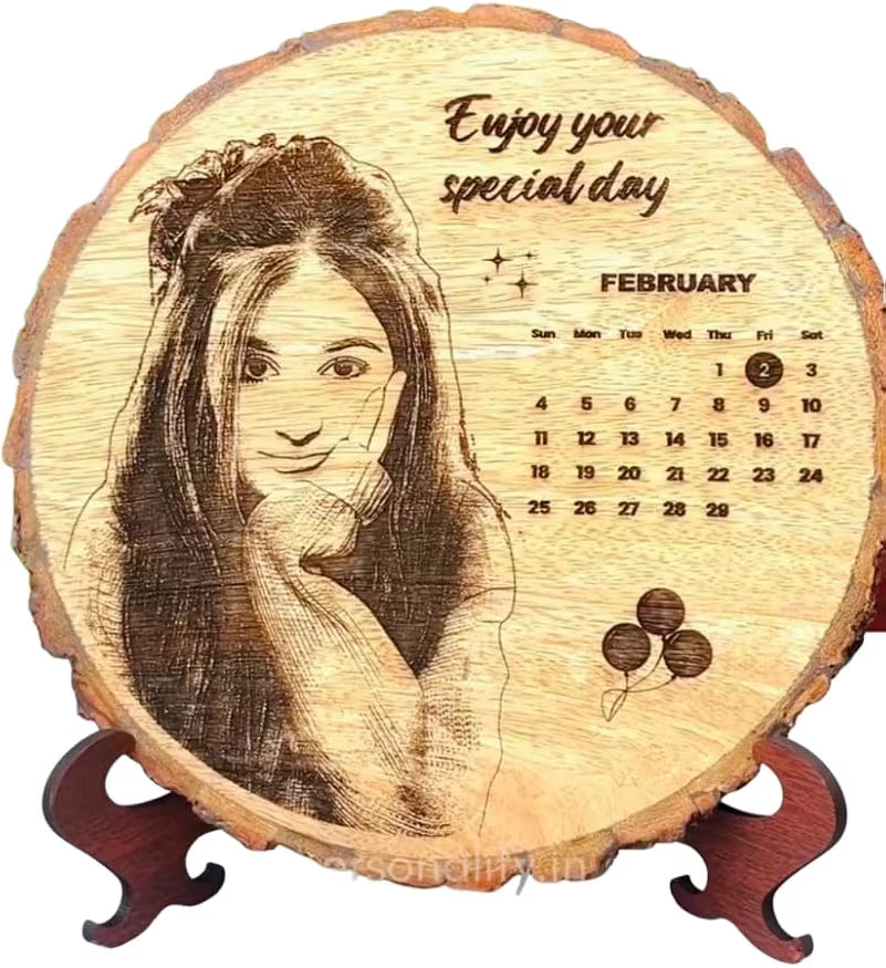 Custom Natural Wood Engraved Photo Frame – Round Personalized Memory Frame