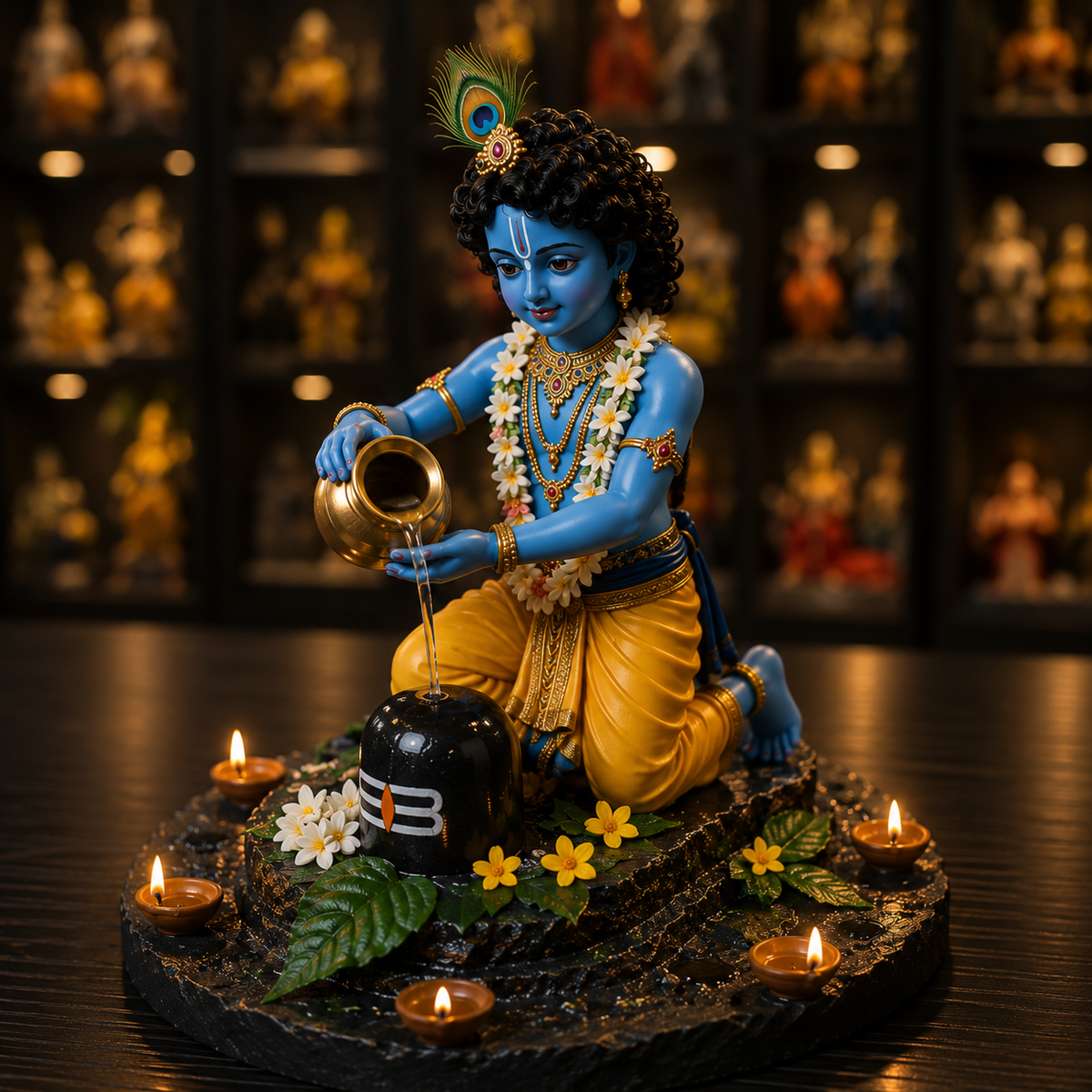 3d Little Krishna Idol with Shivling
