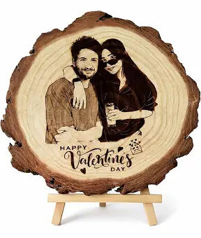 Custom Natural Wood Engraved Photo Frame – Round Personalized Memory Frame